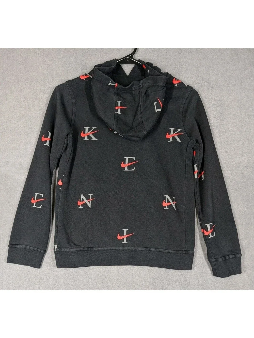 Nike Boys Hoodie M Joggers L Black Red All Over Logo Swoosh Tracksuit Set Fleece